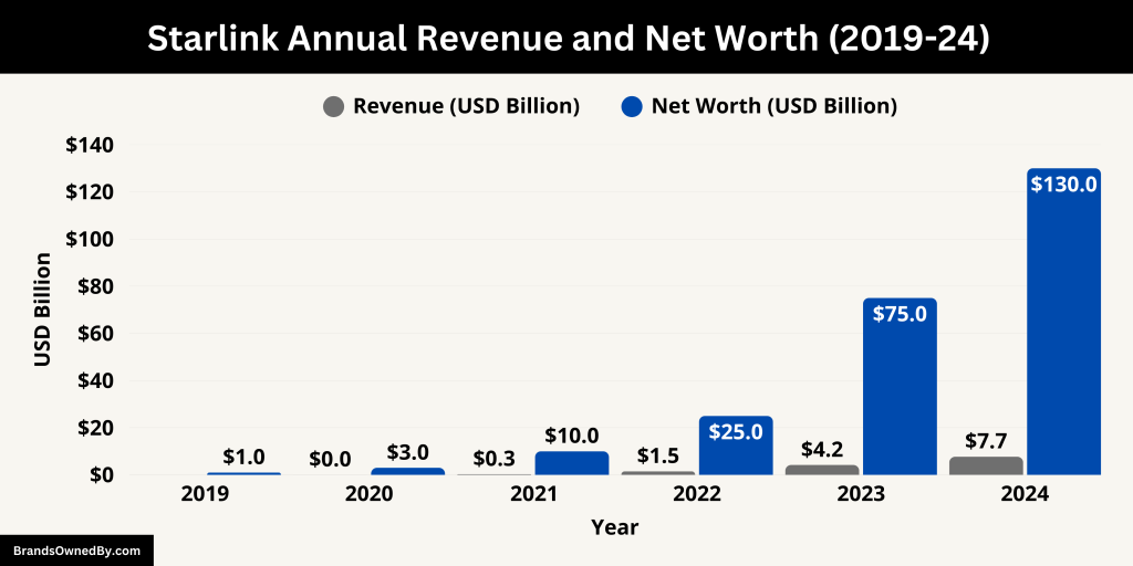 Starlink Annual Revenue and Net Worth (2019-24)